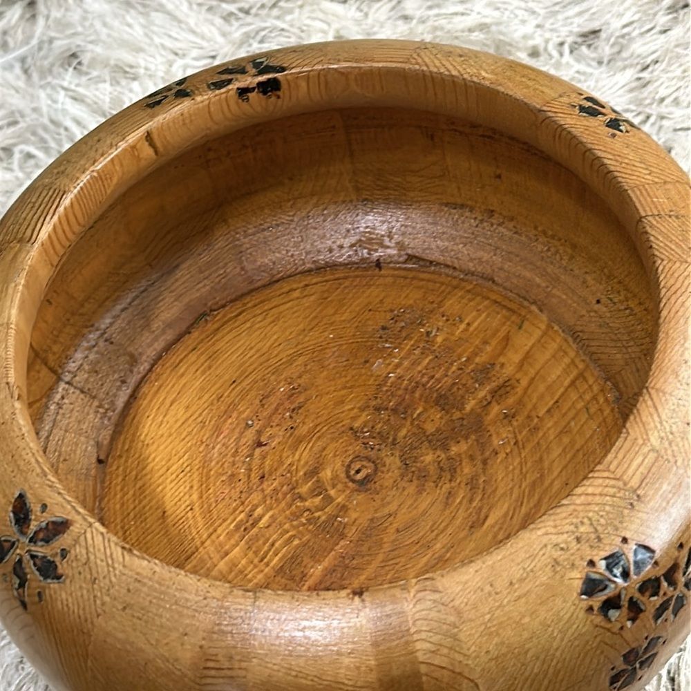 J Des Granges Palmer Alaska Handmade Rustic Wooden Bowl With‎ Floral Pattern - Picture 7 of 17